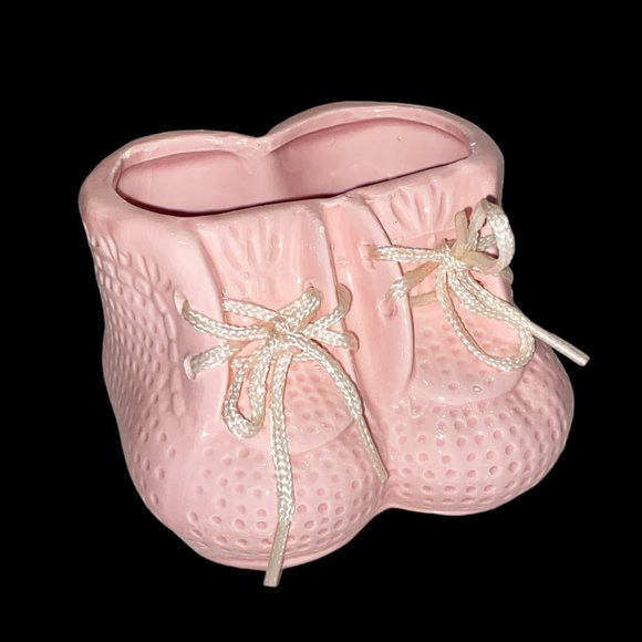 Vintage Small 1980s Pink Baby Bootie Plant Succulent Ceramic Planter Shoe - Picture 4 of 5